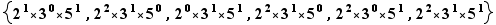 {2^1*3^0*5^1,2²*3^1*5^0,...